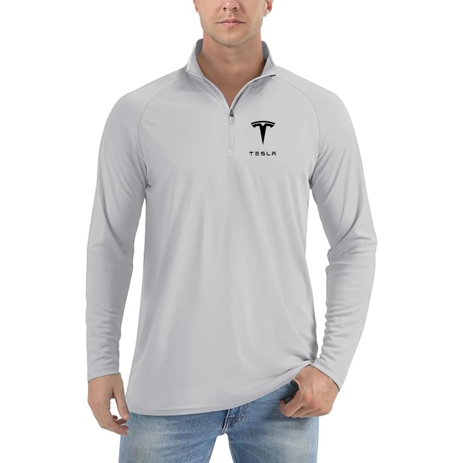 Men’s Tesla Car - Lightweight Quarter-Zip Athletic Shirt – Long Sleeve Polyester Wear